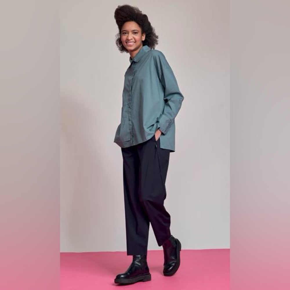 🇩🇪 Elemente Clemente Blouse Shirt Button Up Teal Green Women's Asymmetric XL - Picture 2 of 15